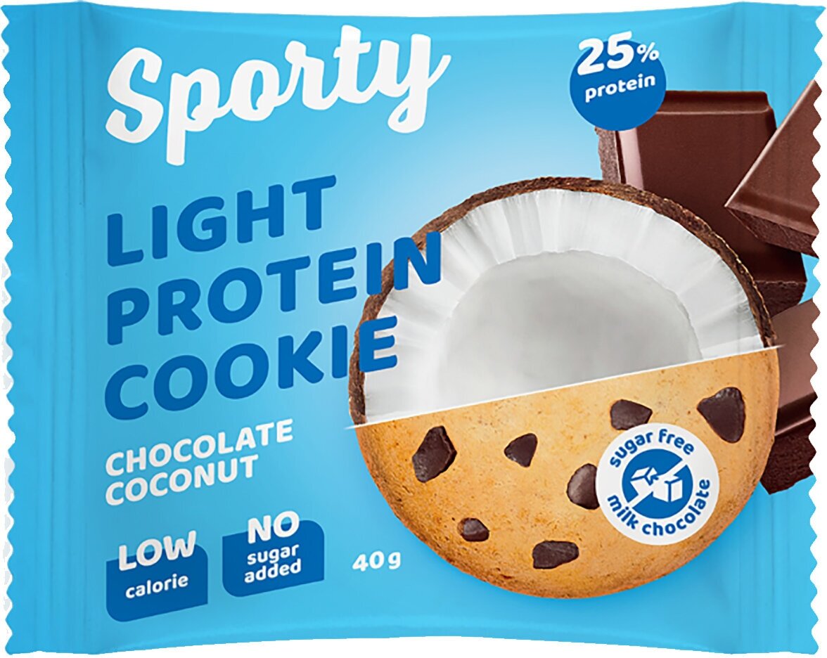 Протеиновое печенье Sporty Protein Light без сахара (12 шт х 40 г) Шоколад-кокос - фотография № 2