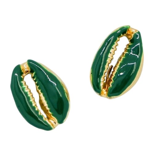 фото Серьги бижутерные ракушка (замок-гвоздик, бижутерный сплав, зеленый) 53929 otokodesign