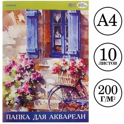 Папка для акварели А4, 10 листов, бумага спбф гознак 200 г/м