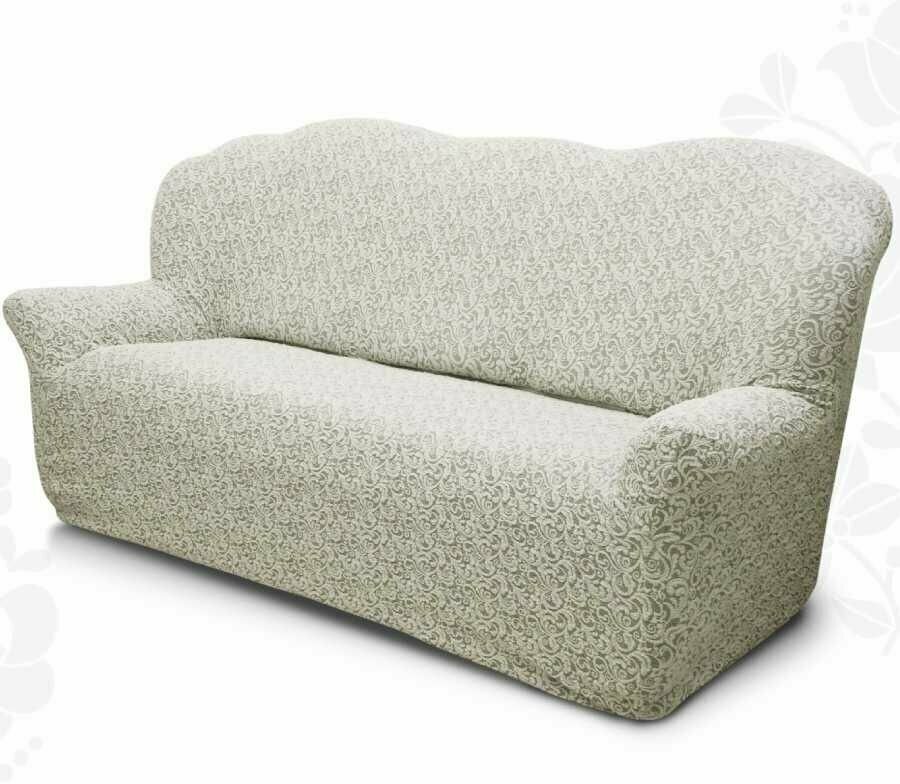 фото Чехол на диван трехместный без оборки Жаккардовый, на резинке, универсальный, с подлокотниками, накидка дивандек на диван