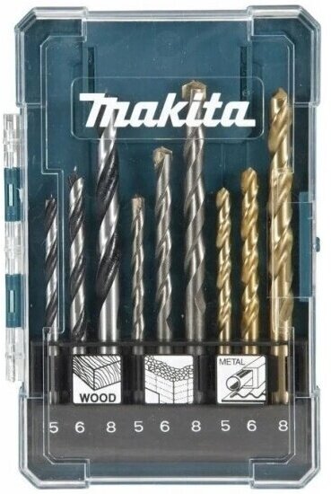 Набор сверл Makita , 9 шт. (дерево-5, 6, 8, металл-5, 6, 8, бетон -5, 6, 8)