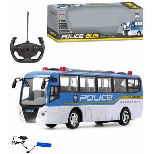 фото Автобус р/у "полиция" 4 канала, свет, аккум. usb шнур наша игрушка y10430106