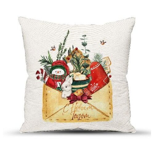 фото Подушка декоративная с фотопечатью "новый год", полиэфир; новогодний конверт; размер: 40 х 40 традиция