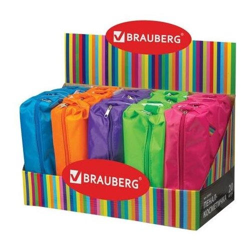 фото Пенал-косметичка brauberg, ассорти 5 цветов, "радуга", 20х6х4 см, дисплей, 223267
