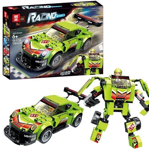 Конструктор ZHEGAO RACING 2в1 машина робот-трансформер зеленый конструктор lanson toys мини автомобили 2в1 в ассортименте