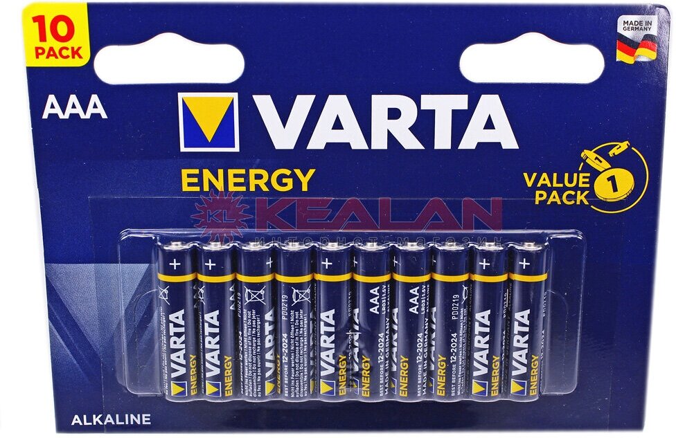 Батарейка Varta ENERGY LR03 AAA BL10 Alkaline 1.5V (4103) (10/200) Varta ENERGY LR03 AAA (04103229491) - фото №6