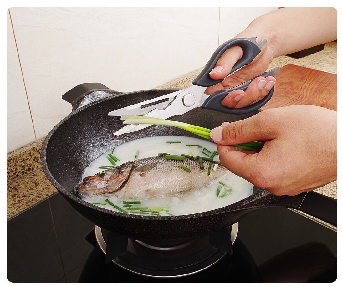 Многофункциональные кухонные ножницы HuoHou Versatile Kitchen Scissors (HU0062 Black RUS), русская версия!!!, серебристые - фотография № 13