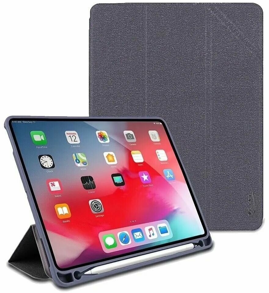 Чехол G-Case iPad 102" / 105" (модели в описании) с держателем для Apple Pencil тройное сложение + Camera Fold серый Denim Roadster Plus