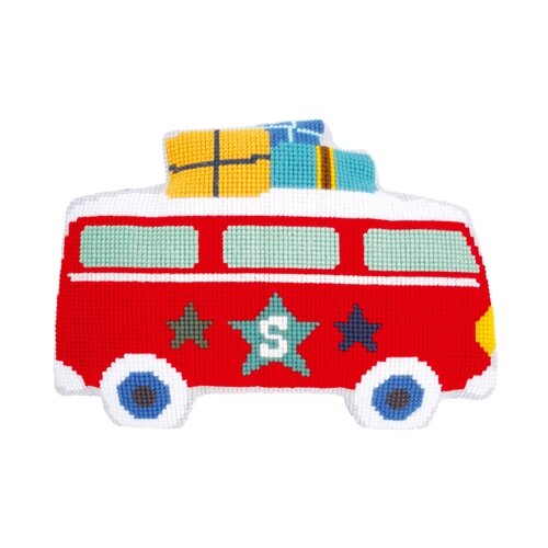 фото Подушка фигурная каникулы на автобусе набор для вышивания vervaco