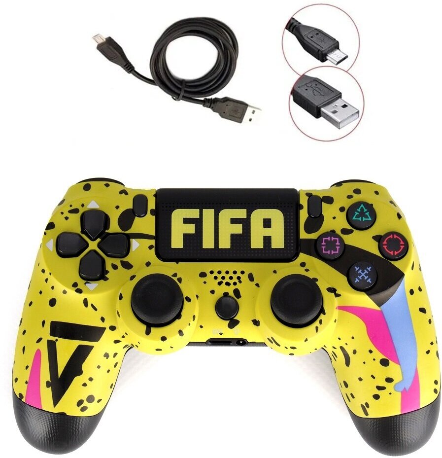 Геймпад/Джойстик/Контроллер беспроводной для консоли/приставки PS4 FIFA желтый