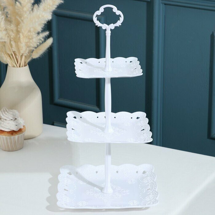 фото Блюдо 3-х ярусное 'Вивьен', 12,5х16,5х20 см, цвет белый