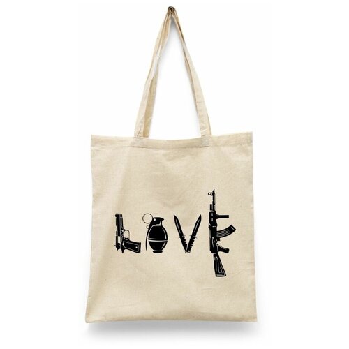 фото Сумка-шоппер унисекс каждому своё "оружие/ак-47/автомат калашникова/love" черная