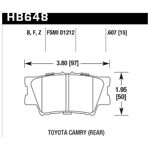 Колодки тормозные HB648Z.607 HAWK PC задние TOYOTA CAMRY 2007-2018 / RAV 4 2005->