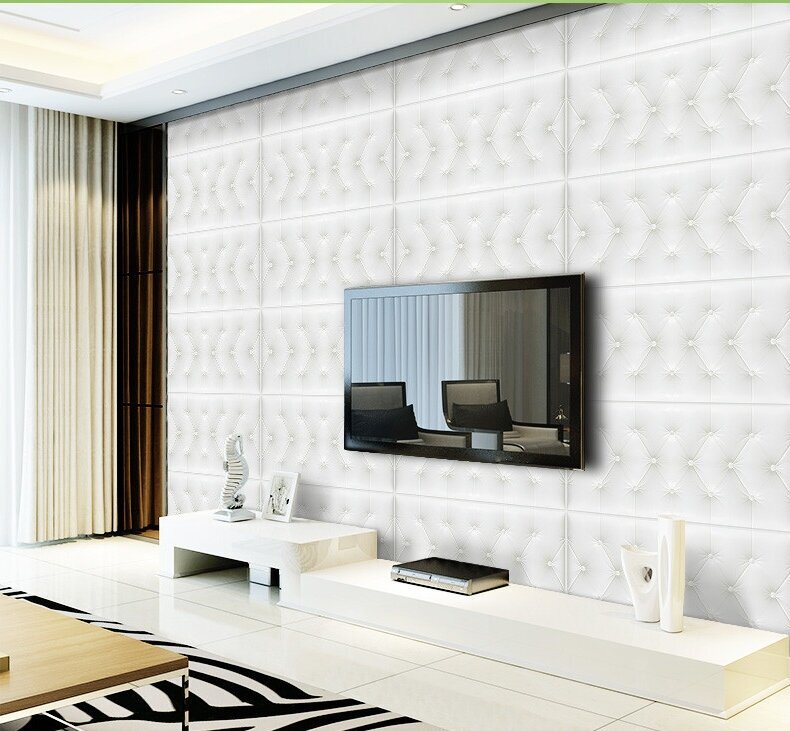 Панели самоклеящиеся 3D мягкие для стен, для изголовья кровати, мебели, 30*60 см, цвет белый - фотография № 3