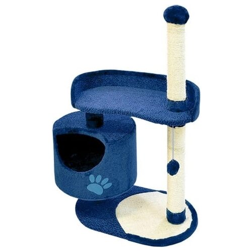 фото Комплекс для кошки, с круглым домом, большой лежанкой и подушкой, велюр-мех, синий, зооник (820х430х1210)