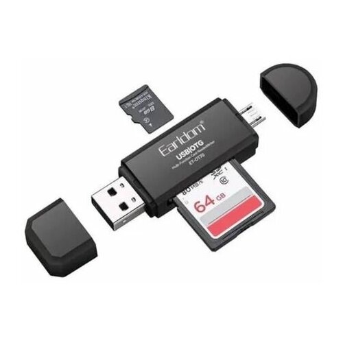 Картридер OTG USB 2.0/Micro USB/SD/TF Ealdom OT-70 черный кейс картридер для карт памяти высокоскоростной usb 3 0 tf sd cf 29 предметов водонепроницаемый