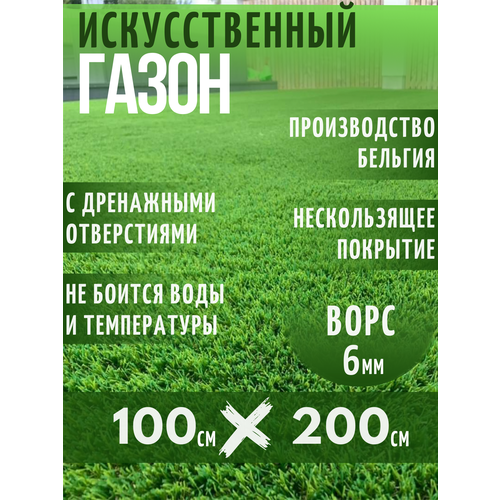 Газон искусственный Ворс 6мм, 2 х 1 (200 х 100 см) в рулоне настил покрытие для дома, улицы, сада, травка искусственная на балкон газон искусственный ворс 6мм 2 х 8 200 х 800 см в рулоне настил покрытие для дома улицы сада травка искусственная на балкон