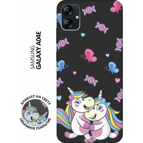 Матовый чехол Unicorns and Candies для Samsung Galaxy A04e / Самсунг А04е с 3D эффектом черный матовый чехол unicorns and candies для samsung galaxy a14 самсунг а14 с 3d эффектом черный