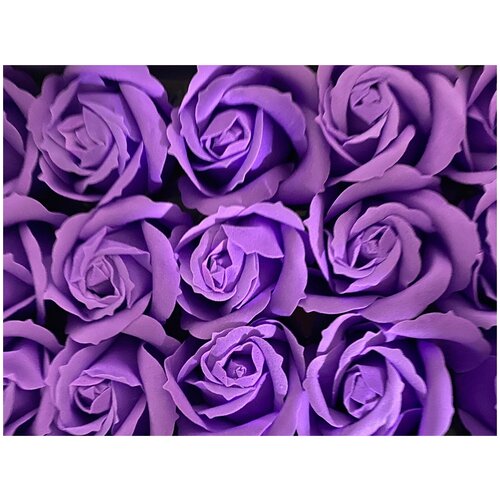 Мыльные розы Фиолетовые коробка 50шт / Мыльные цветы