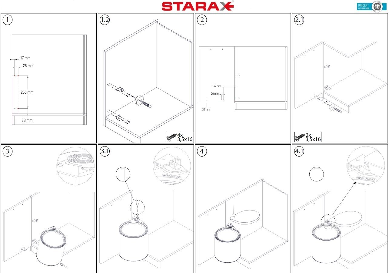 Мусорное выдвижное ведро Waste Bin Starax 10 л (355x300x380) хром - фотография № 5