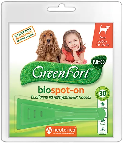 ГринФорт (GreenFort neo) БиоКапли для собак 10-25кг 1,5мл