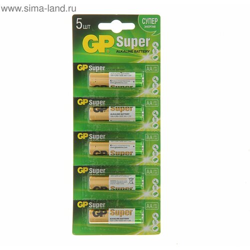 Батарейка алкалиновая Super, AA, LR6-5BL, 1.5В, отрывной блистер, 5 шт.