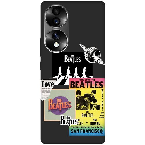 Матовый чехол Beatles Stickers для Honor 70 / Хонор 70 с 3D эффектом черный матовый soft touch силиконовый чехол на honor 70 хонор 70 с 3d принтом beatles stickers черный