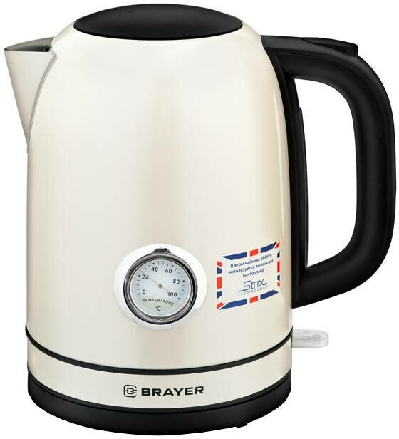 Чайник brayer br1005ye 2200вт 1,7л металл кремов.