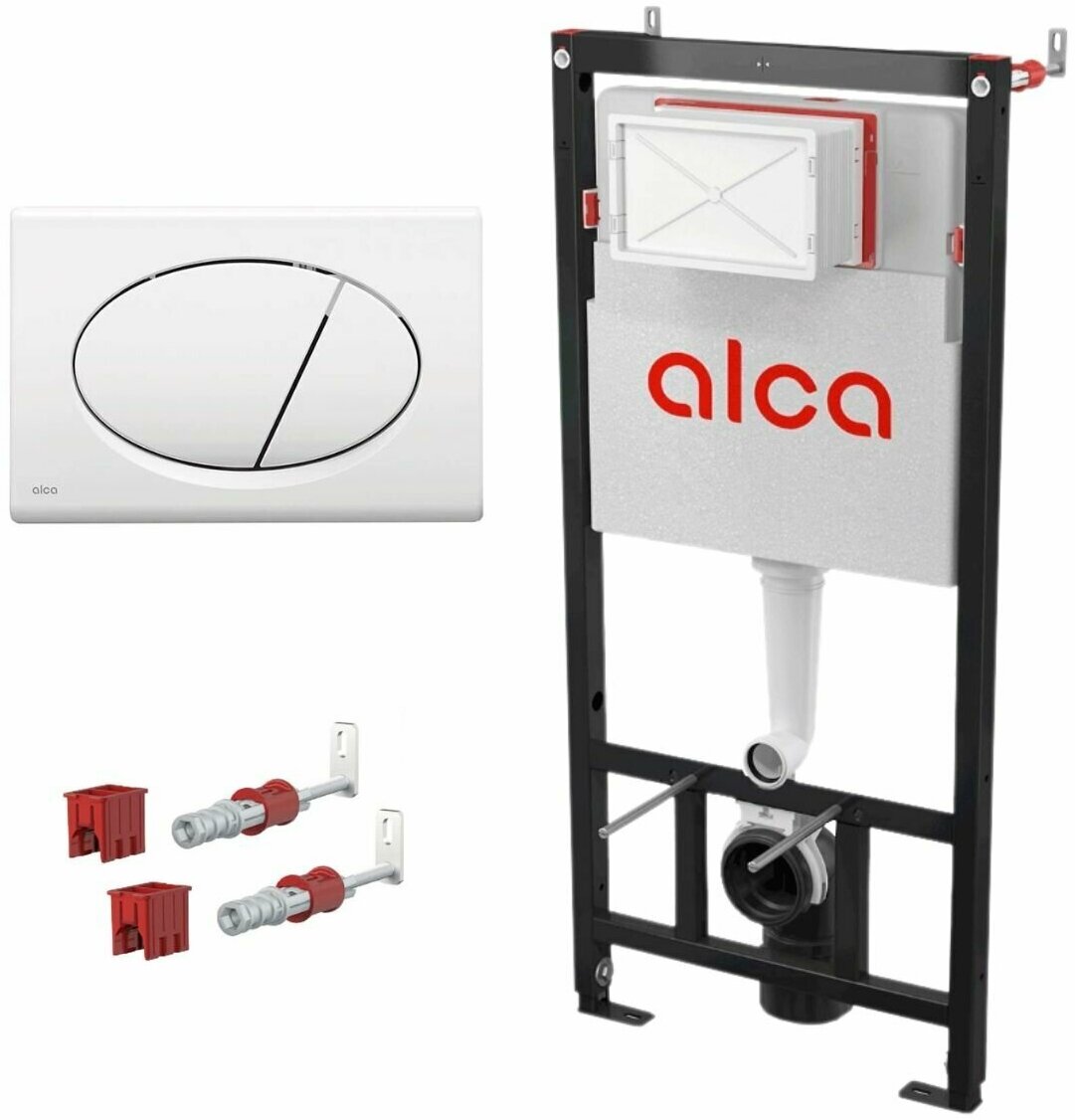 Инсталляция для унитаза инсталляции Alcaplast AM101/1120 + кнопка смыва M70 (белая)+ набор монтажных креплений