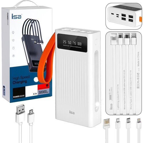 Внешний аккумулятор ISA PB-013 30000 mAh белый 253000₽