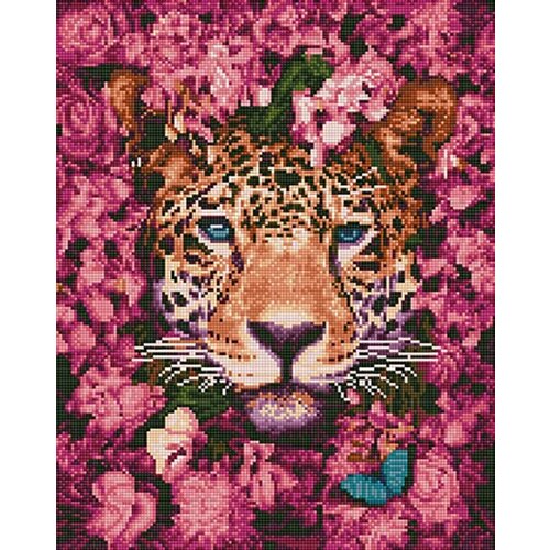 алмазная мозаика девочка с шариками в париже 40x50 см вангогвомне Алмазная мозаика Леопард в цветах, 40x50 см, ВанГогВоМне