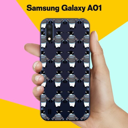 Силиконовый чехол на Samsung Galaxy A01 Узор из пингвинов / для Самсунг Галакси А01 силиконовый чехол узор из пингвинов на samsung galaxy a01 core