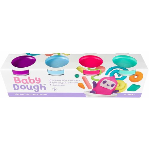 Тесто для лепки 4 цвета (фиолетовый, мятный, розовый, нежно-голубой) №1 - BabyDough [BD016] тесто для лепки babydough набор 4 цвета 3 в к 26x6 4x7 см