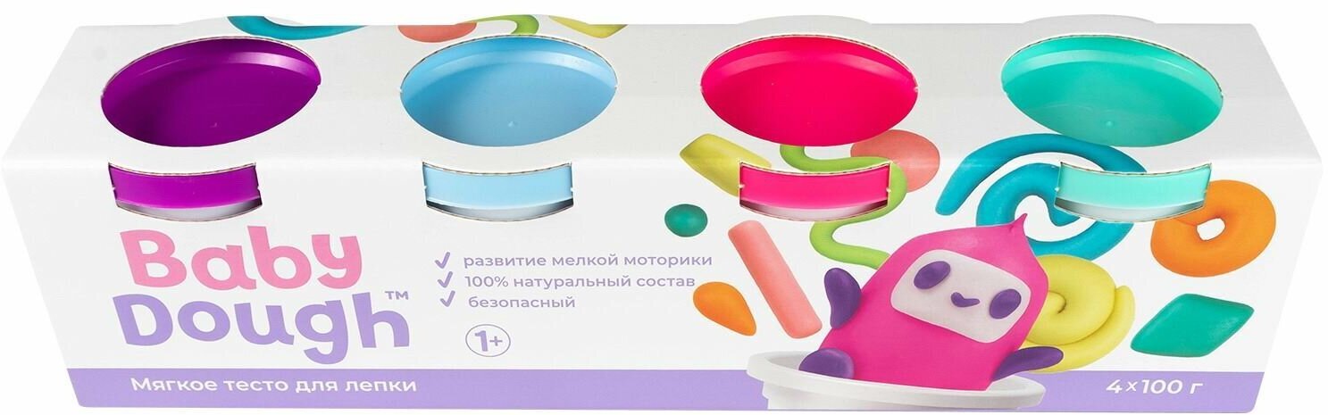 Тесто для лепки BabyDough 4 цвета (фиолетовый, мятный, розовый, нежно-голубой) №1