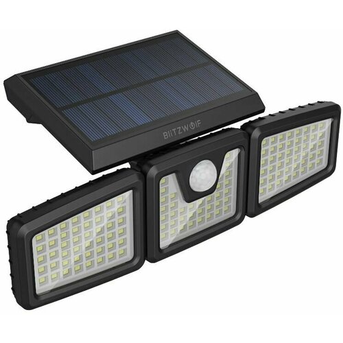 Светильник уличный BlitzWolf BW-OLT9 Rotatable 3 Heads Adjustable Waterproof PIR Sensor Solar Flood Light 3000K, черный