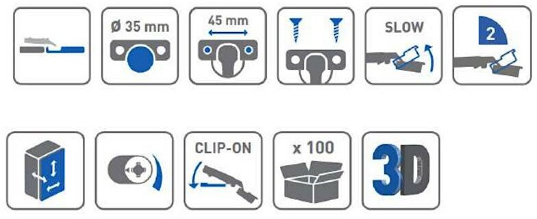 Петля SOLID PRO полунакладная самозакрывающаяся, регулировка в 3 плоскостях, прямая планка CLIPON GTV - фото №5