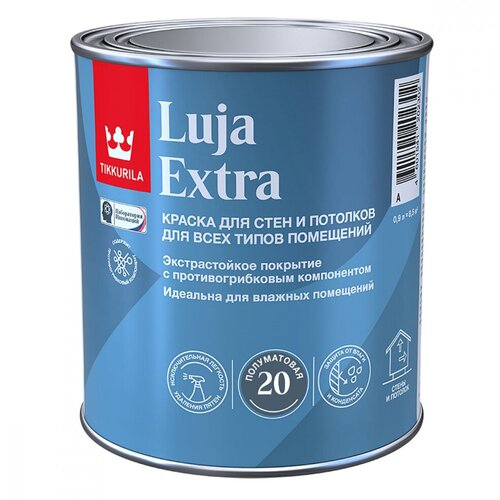 Краска для стен и потолков, Tikkurila Luja Extra, полуматовая, база С, бесцветная, 0,9 л