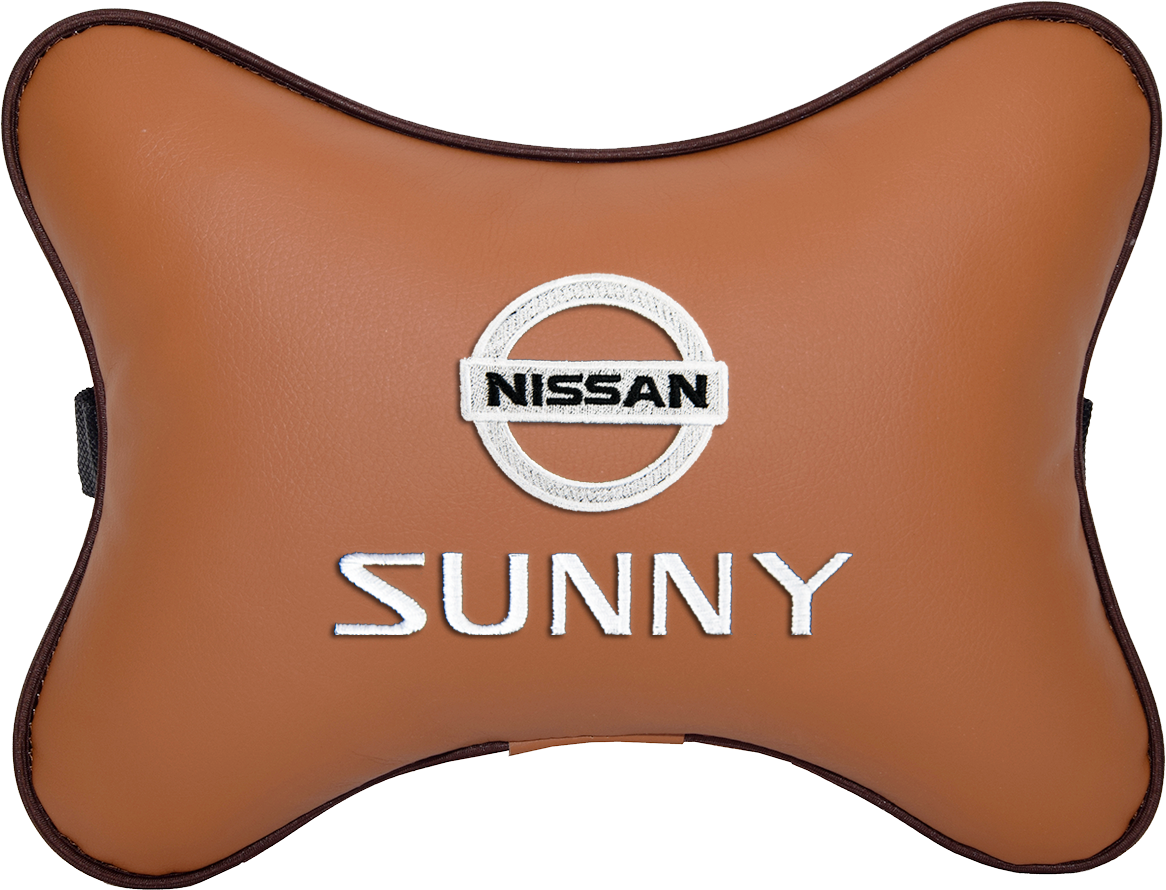 Подушка на подголовник экокожа Fox с логотипом автомобиля NISSAN Sunny