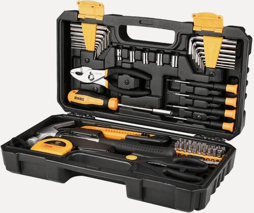 Изображение товара Набор инструментов для дома Deko PRO DKMT62 (62шт.) черно-желтый