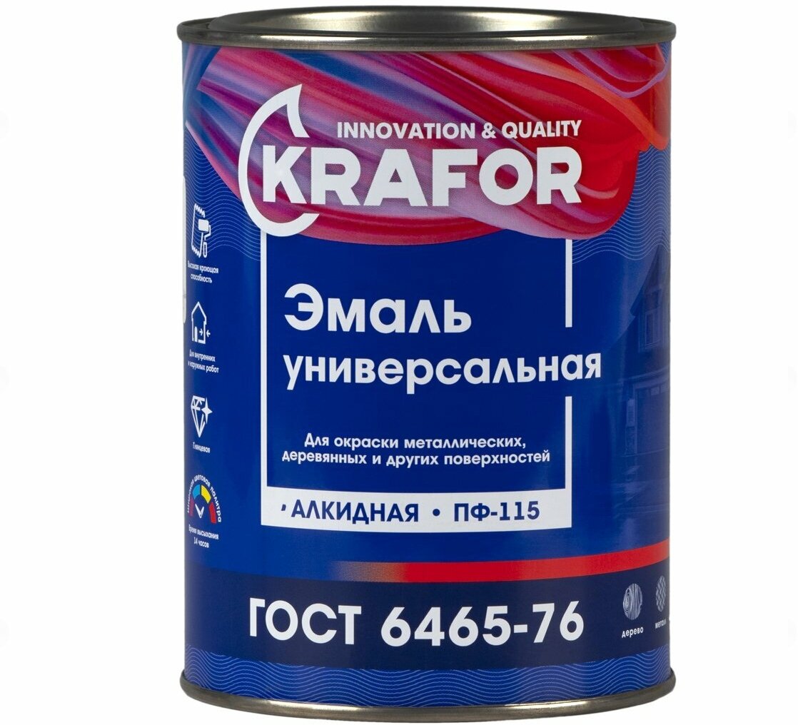 Эмаль ПФ-115 универсальная Krafor, алкидная, глянцевая, 0,8 кг, бежевая