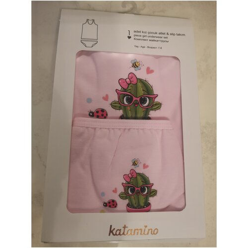 Комплект нижнего белья для девочки с рисунком, розовый, 7-8 лет