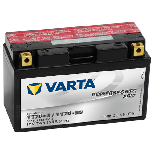 Аккумуляторная батарея прямая полярность 7ah 120a 150/66/94 yt7b-bs moto Varta 507901012