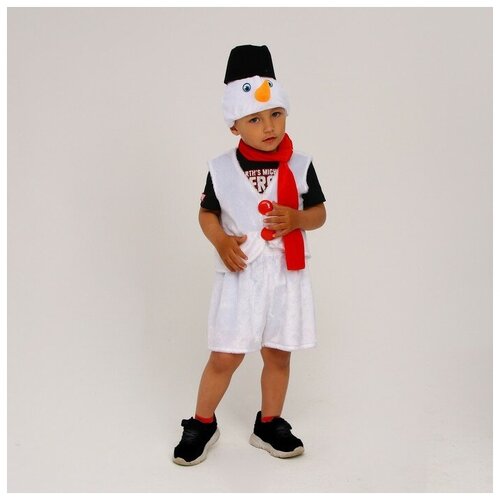 Карнавальный костюм Снеговик меховой,шорты,жилет,шарф,шапка с ведром,р-р28,р98-104. 9127446
