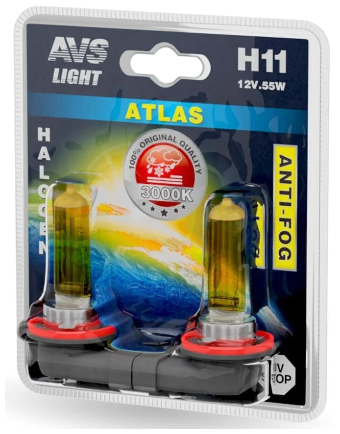Лампа автомобильная галогенная AVS Atlas Anti-fog A78619S H11 12V 55W PGJ19-2 2 шт.