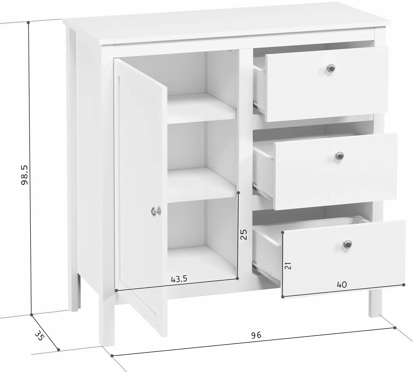 BRW мебель Хельга Комод KOM1D3S/95 белый - фотография № 4