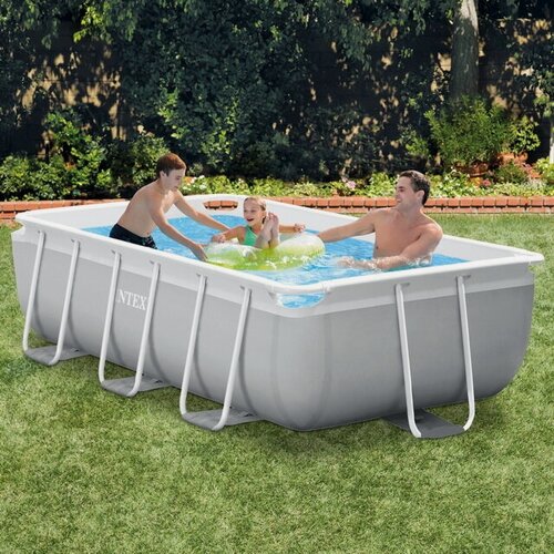 Изображение товара Прямоугольный каркасный бассейн 26784 Intex Prism Frame (Интекс Призм Фрейм) 300*175*80 см серый, картриджный фильтр, лестница, INTEX, 26784