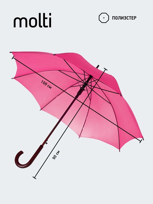 Зонт-трость molti, полуавтомат, купол 100 см, 8 спиц, деревянная ручка, фуксия