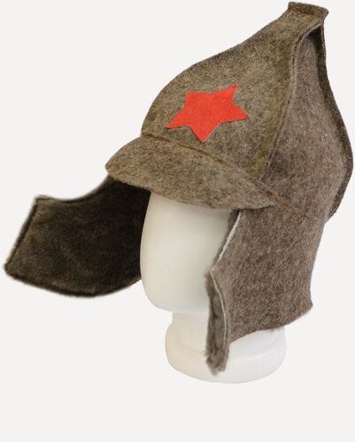 Изображение товара Шапка банная Буденовка войлочная с натуральным мехом Овечкинъ