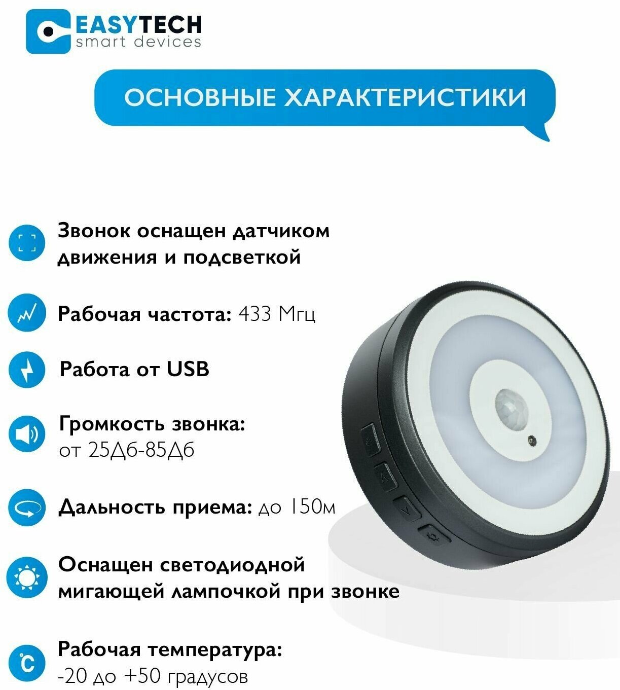 Видеоглазок для входной двери, умный беспроводной видеодомофон с WiFi 2в1 с камерой и датчиком движения Easy Tech на батарейках - фотография № 3