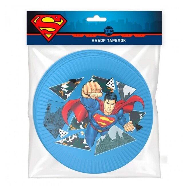 Набор бумажных тарелок Супермен 180 мм 6 шт - фотография № 1